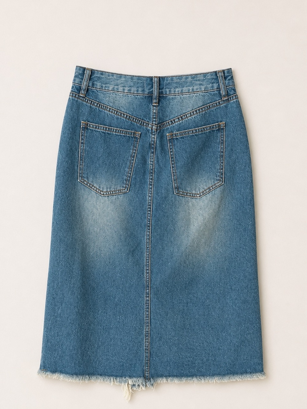 Fashion Nova Distressed Blue Denim MIDI Skirt- Women’s Medium - Picture 4 of 6